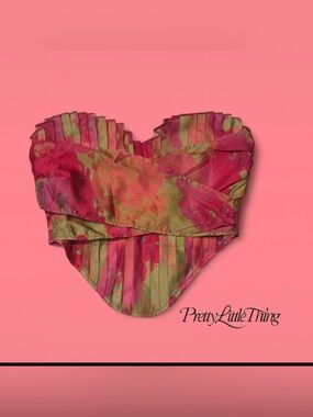 PrettyLittleThing Pink and Green Strapless Top